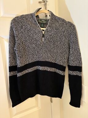 Ralph Lauren L-RL Active Marled Black & White Half-Zip Sweater S
